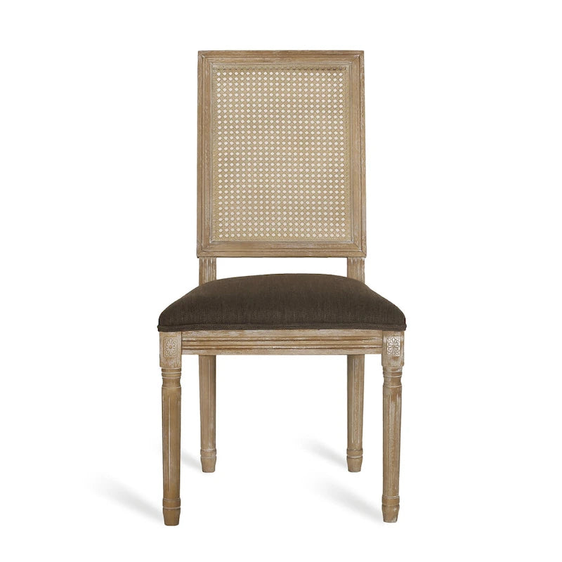 Sedia da pranzo in legno e canna intrecciata imbottita (set da 4)