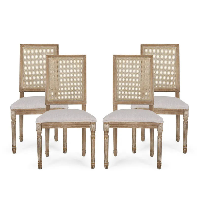 Sedia da pranzo in legno e canna intrecciata imbottita (set da 4)