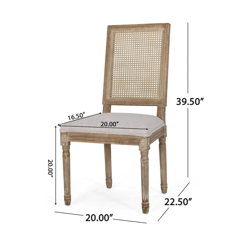 Sedia da pranzo in legno e canna intrecciata imbottita (set da 4)