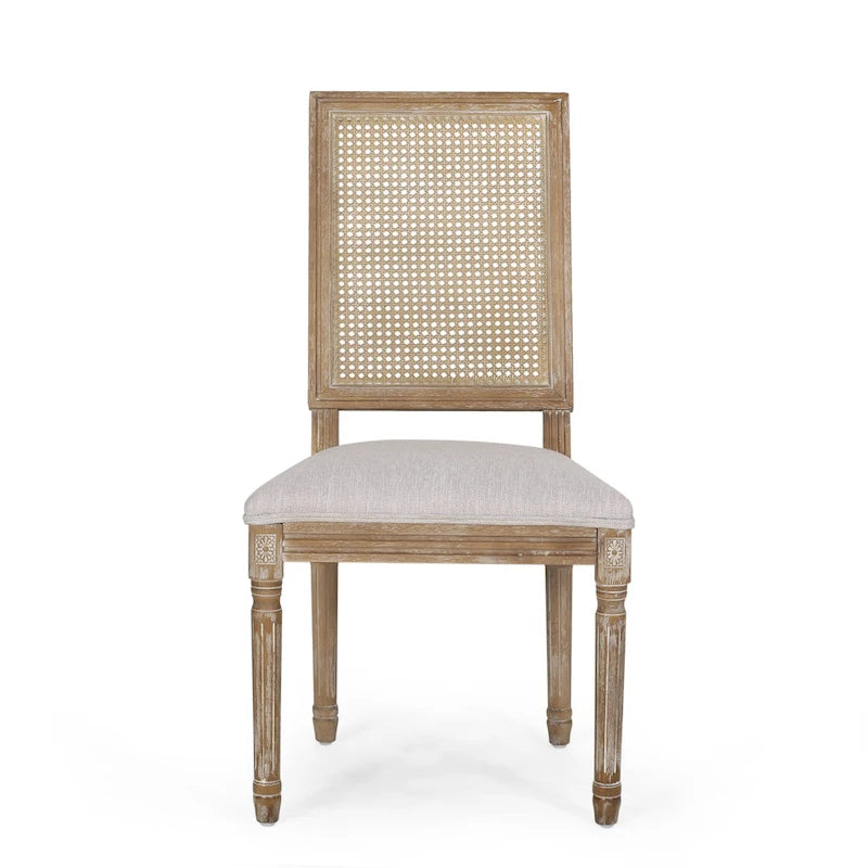 Sedia da pranzo in legno e canna intrecciata imbottita (set da 4)