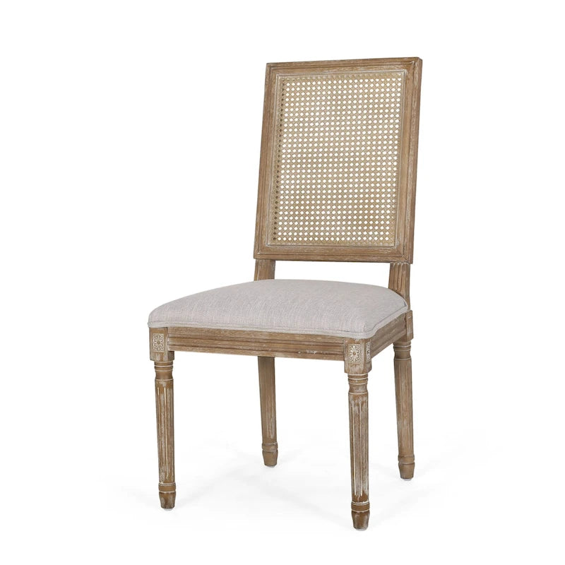 Sedia da pranzo in legno e canna intrecciata imbottita (set da 4)
