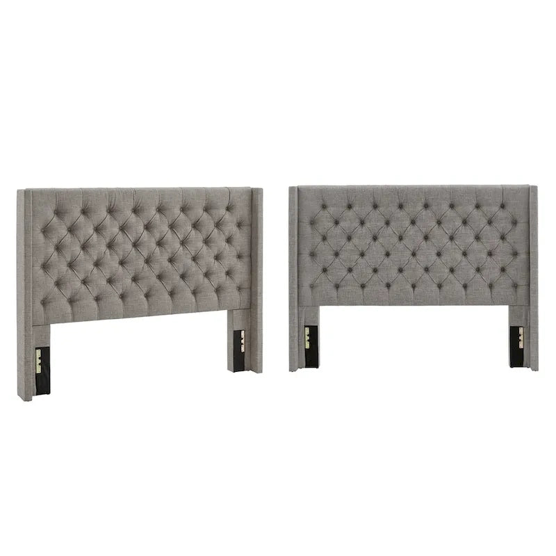 Queen Wingback Button Tufted Linen Fabric Headboard