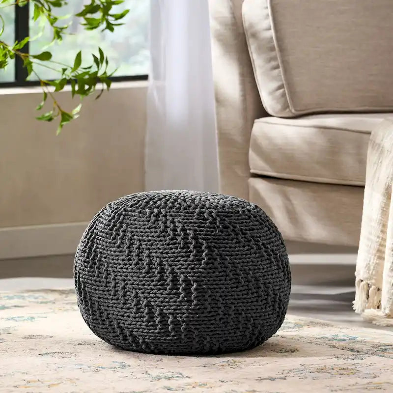 Pouf in cotone lavorato a maglia