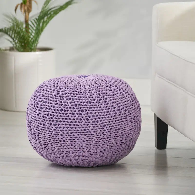 Pouf in cotone lavorato a maglia