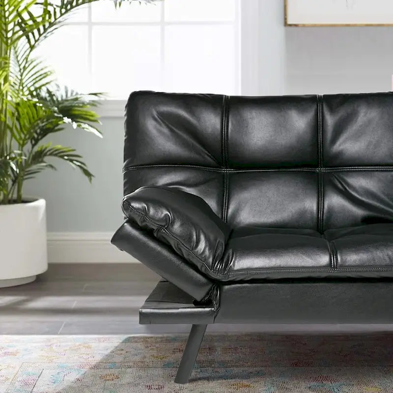 Futon Couch Sofa Bed, Faux Leather Sleeper Convertible Loveseat for Small Spaces