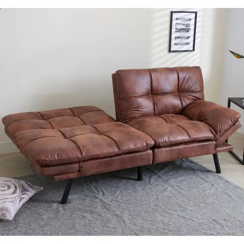 Futon Couch Sofa Bed, Faux Leather Sleeper Convertible Loveseat for Small Spaces
