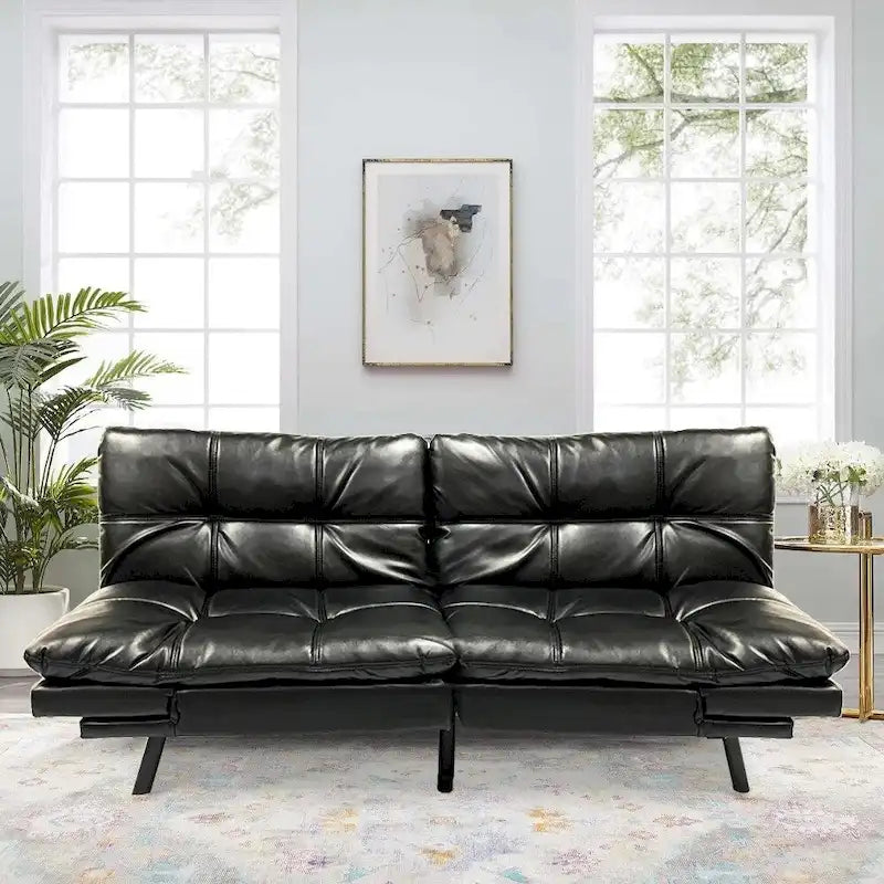 Futon Couch Sofa Bed, Faux Leather Sleeper Convertible Loveseat for Small Spaces