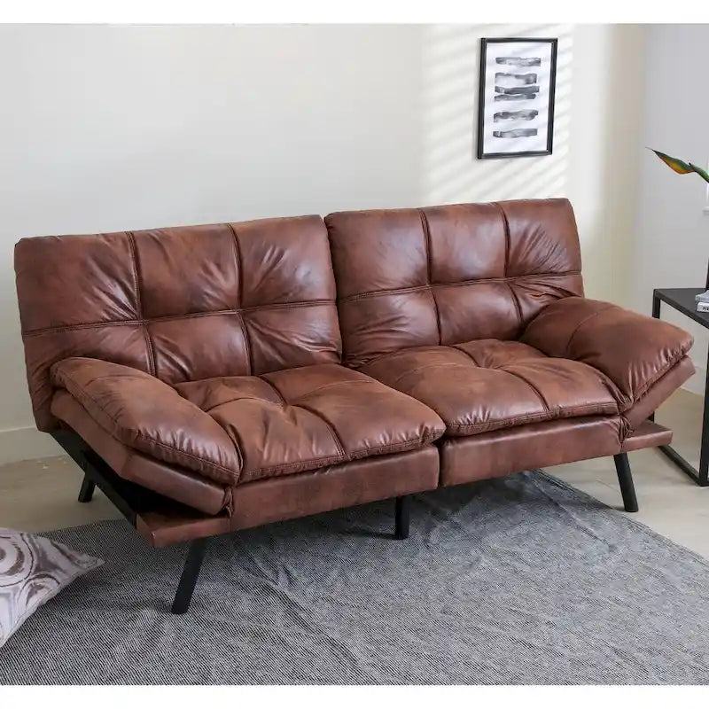 Futon Couch Sofa Bed, Faux Leather Sleeper Convertible Loveseat for Small Spaces
