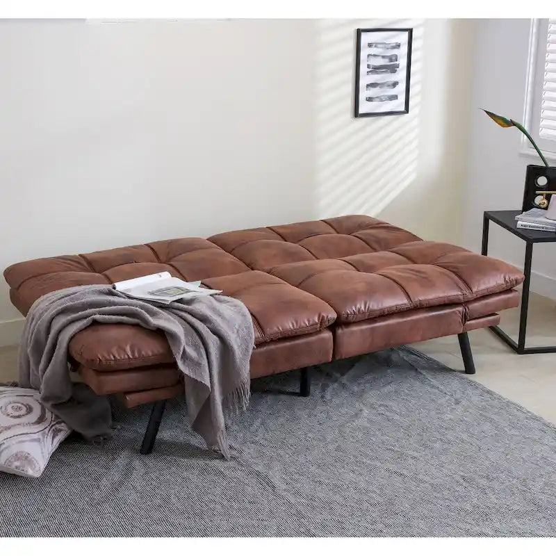 Futon Couch Sofa Bed, Faux Leather Sleeper Convertible Loveseat for Small Spaces