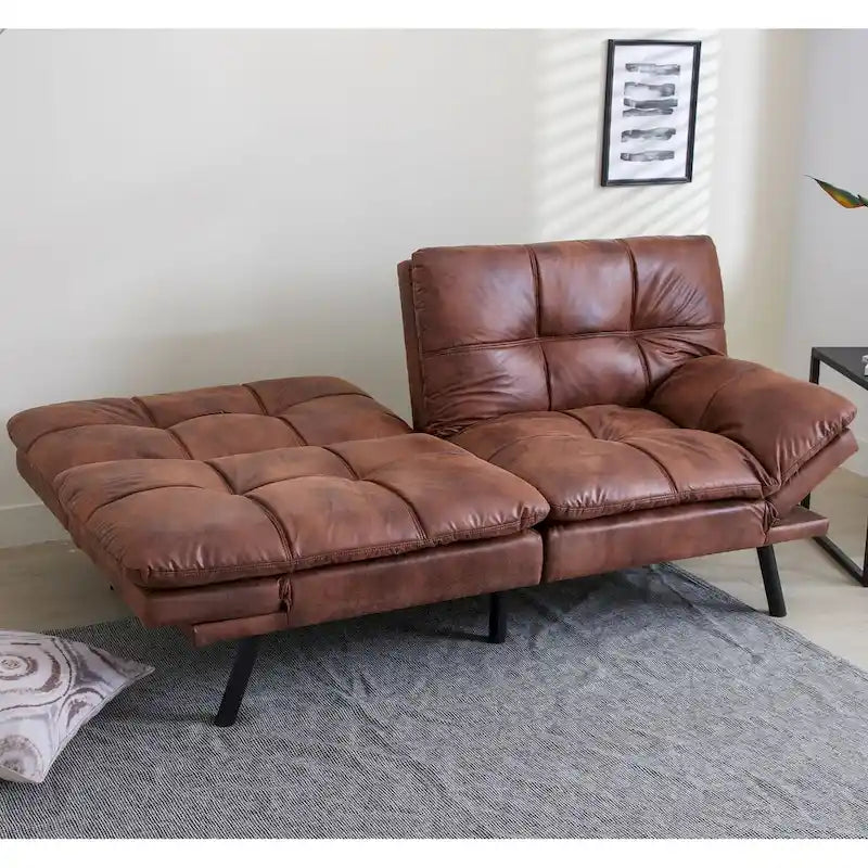 Futon Couch Sofa Bed, Faux Leather Sleeper Convertible Loveseat for Small Spaces