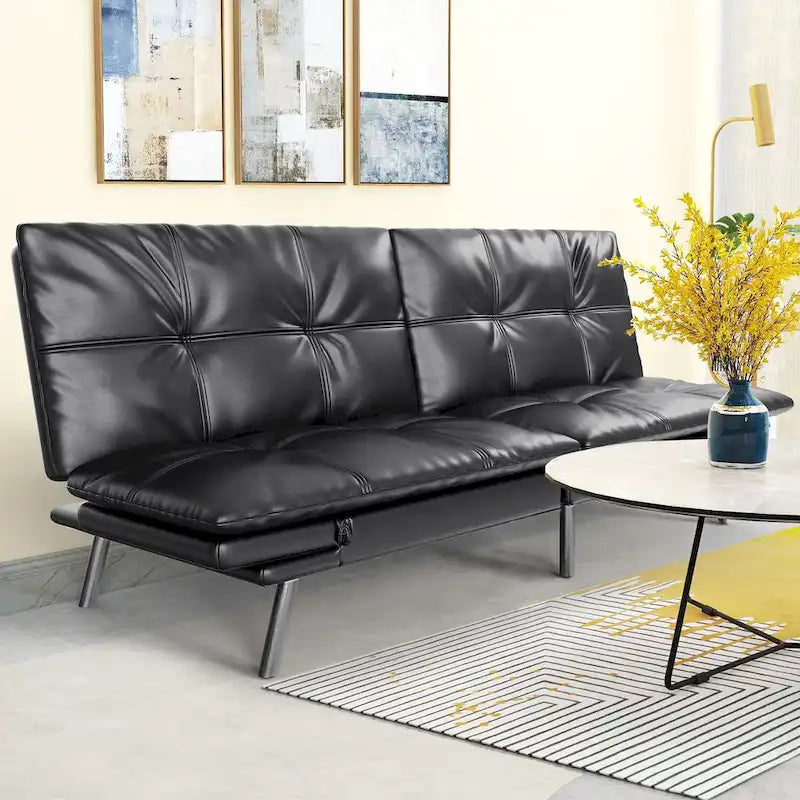 Futon Couch Sofa Bed, Faux Leather Sleeper Convertible Loveseat for Small Spaces