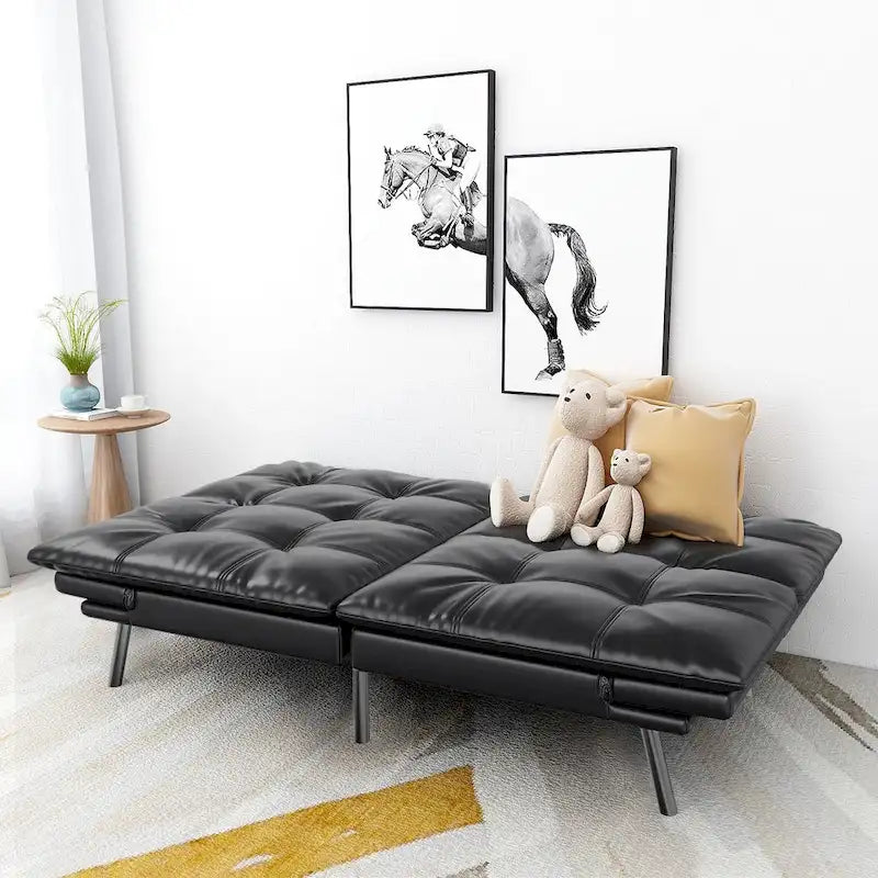 Futon Couch Sofa Bed, Faux Leather Sleeper Convertible Loveseat for Small Spaces