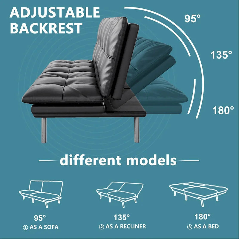 Futon Couch Sofa Bed, Faux Leather Sleeper Convertible Loveseat for Small Spaces