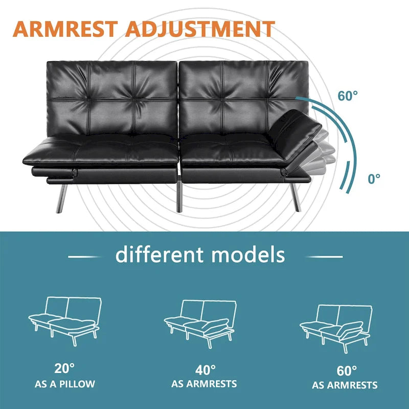 Futon Couch Sofa Bed, Faux Leather Sleeper Convertible Loveseat for Small Spaces