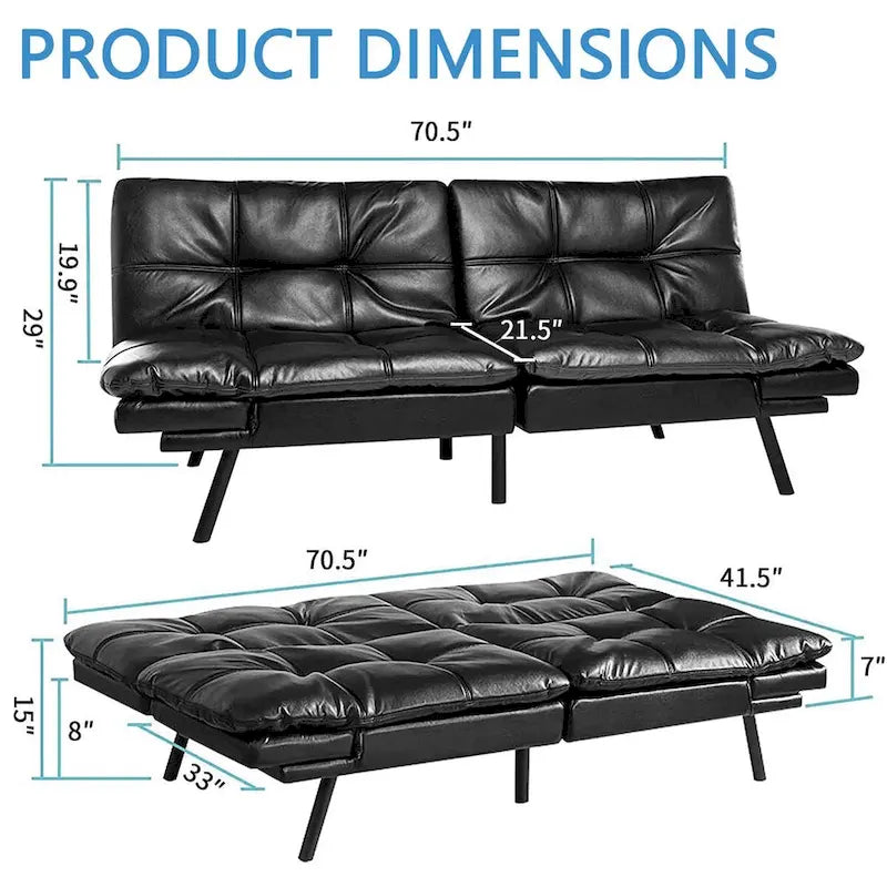 Futon Couch Sofa Bed, Faux Leather Sleeper Convertible Loveseat for Small Spaces