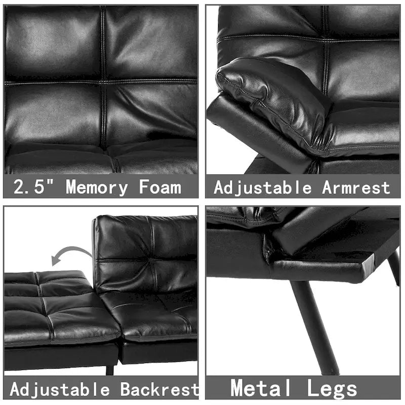 Futon Couch Sofa Bed, Faux Leather Sleeper Convertible Loveseat for Small Spaces