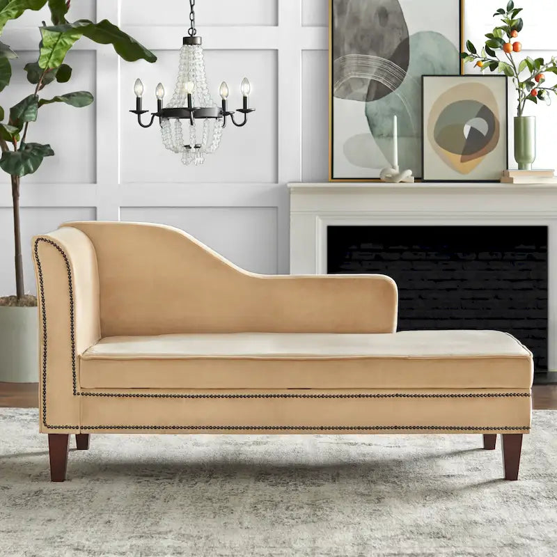 Storage Chaise with Nailhead Trim