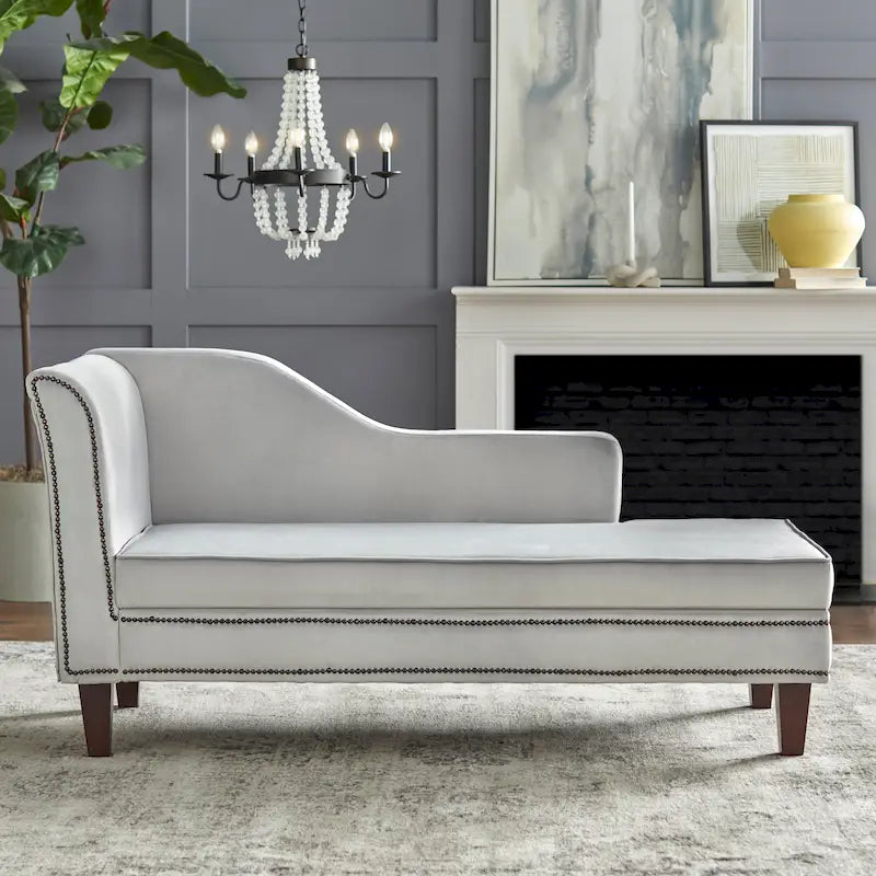 Storage Chaise with Nailhead Trim