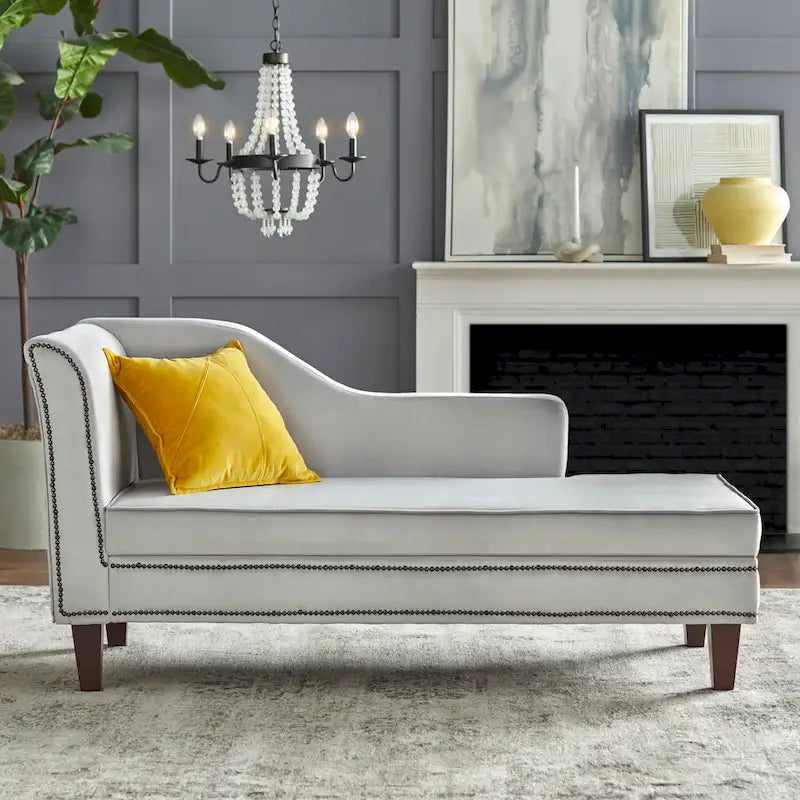 Storage Chaise with Nailhead Trim
