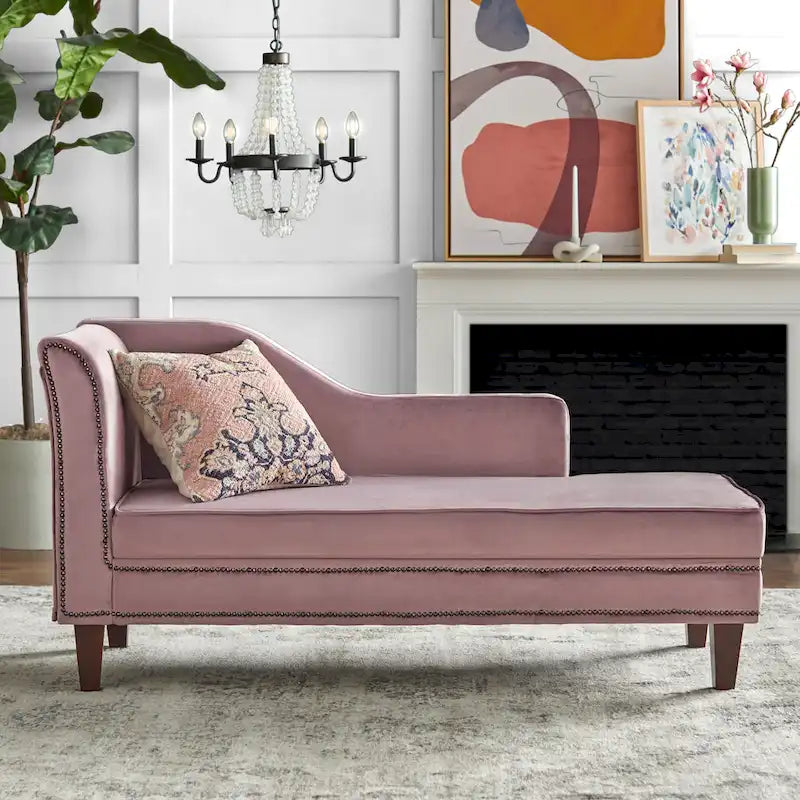 Storage Chaise with Nailhead Trim