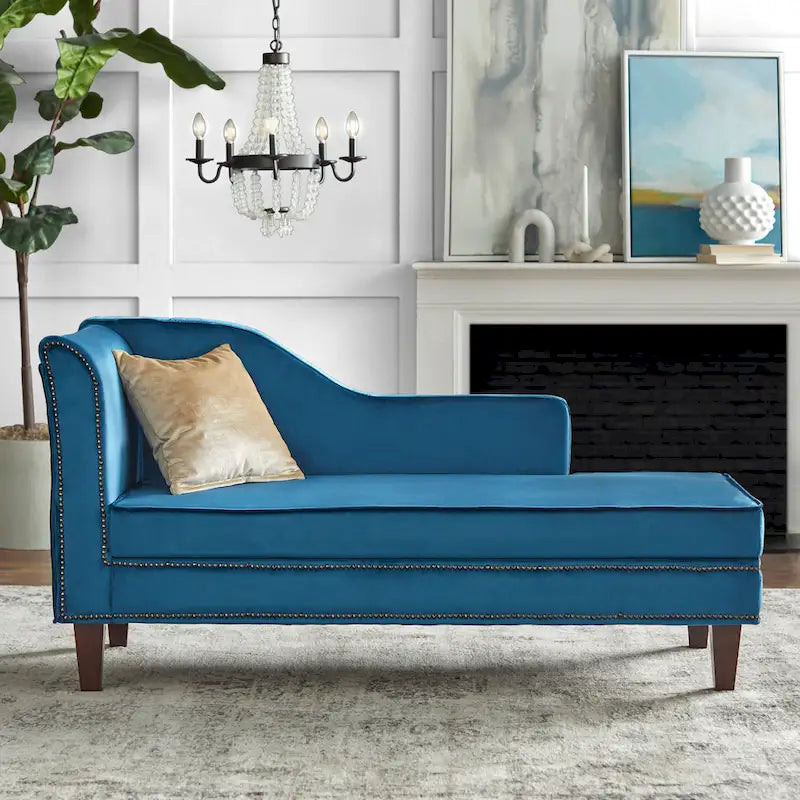 Storage Chaise with Nailhead Trim