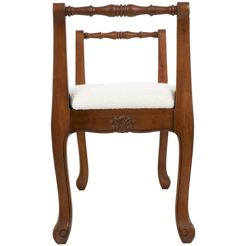 Fabric Arm Bench with Brown Traditional Wood Turned Legs - Cream