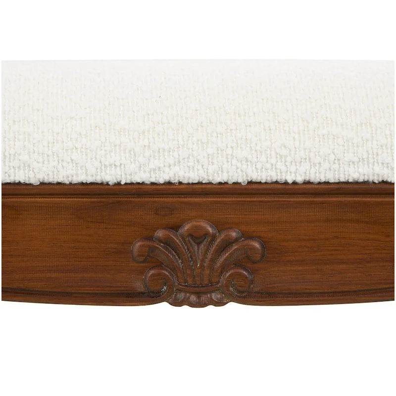 Fabric Arm Bench with Brown Traditional Wood Turned Legs - Cream