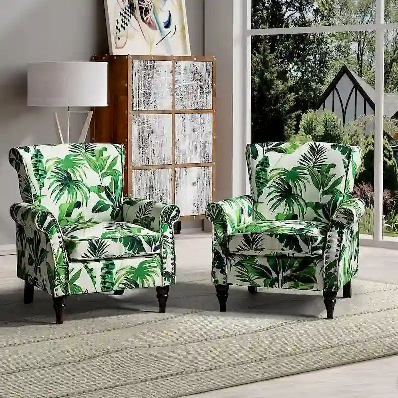 Traditional Polyester Accent Arm Chair with Pattern and Nailhead Trim, Set of 2