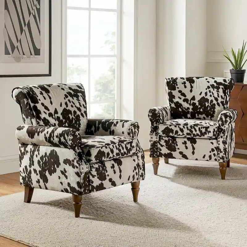 Traditional Polyester Accent Arm Chair with Pattern and Nailhead Trim, Set of 2