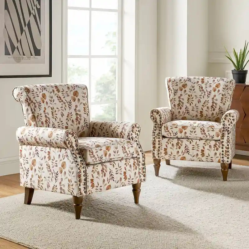 Traditional Polyester Accent Arm Chair with Pattern and Nailhead Trim, Set of 2