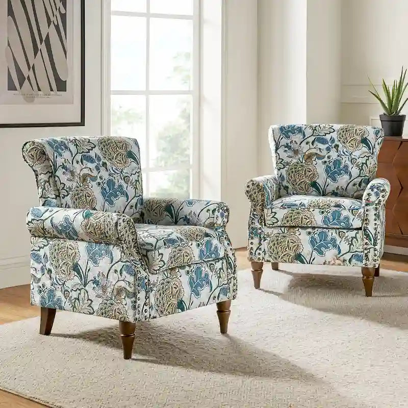 Traditional Polyester Accent Arm Chair with Pattern and Nailhead Trim, Set of 2