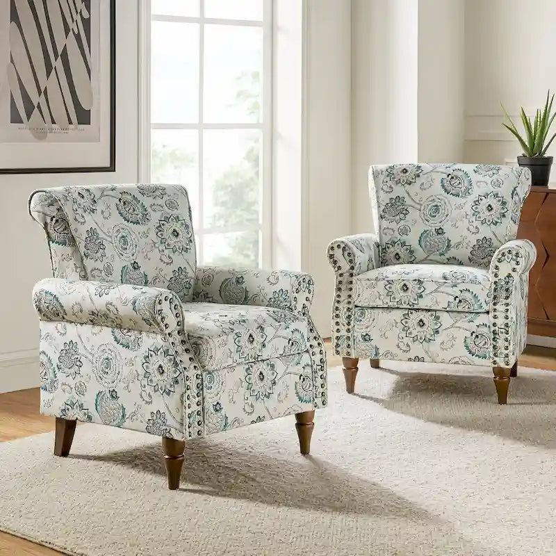 Traditional Polyester Accent Arm Chair with Pattern and Nailhead Trim, Set of 2