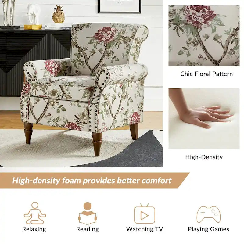 Traditional Polyester Accent Arm Chair with Pattern and Nailhead Trim, Set of 2