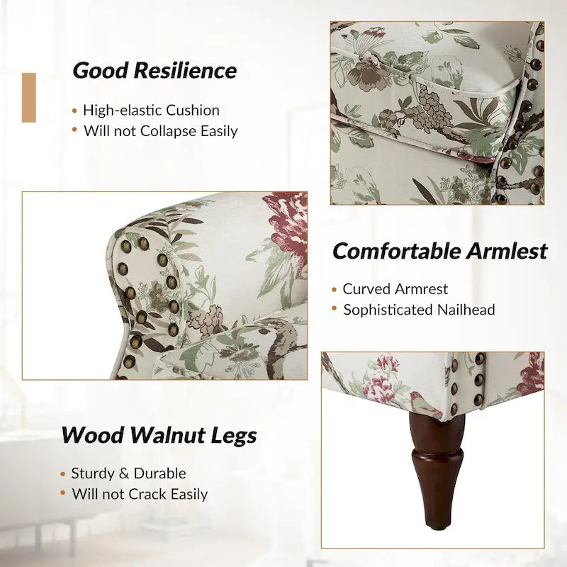 Traditioneller Polyester-Akzentstuhl mit Muster und Nagelkopfverzierung, 2er-Set