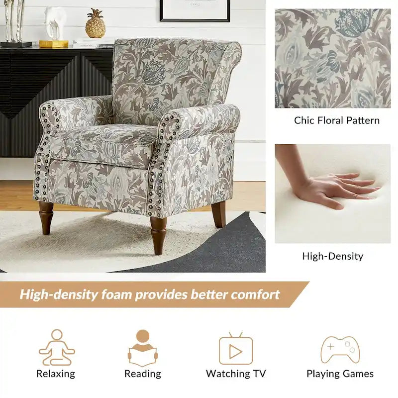 Traditional Polyester Accent Arm Chair with Pattern and Nailhead Trim, Set of 2