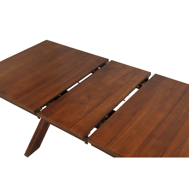Tavolo da pranzo allungabile con gambe a cavalletto in legno e prolunga, color nocciola scuro