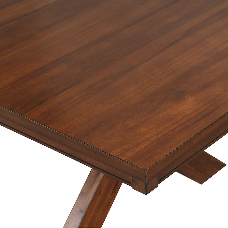 Tavolo da pranzo allungabile con gambe a cavalletto in legno e prolunga, color nocciola scuro