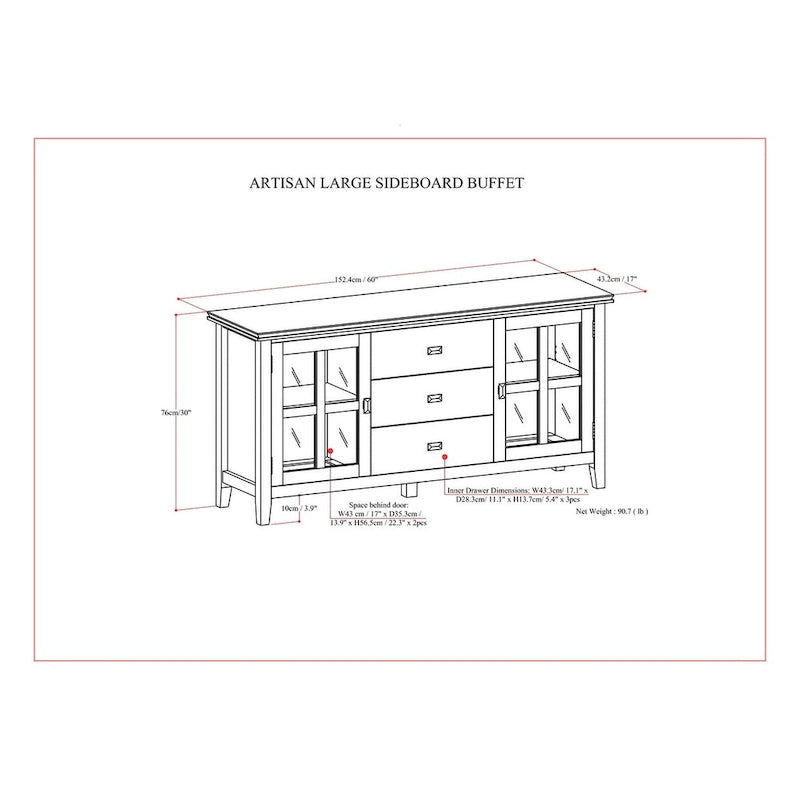Credenza buffet contemporanea in legno massello, larga 60, marrone ramato - 17d x 60w x 30h