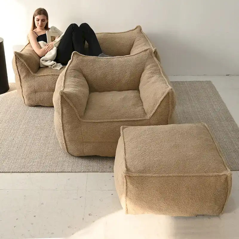 Faux Fabric Bean Bag Sofa Chair with Memory Foam