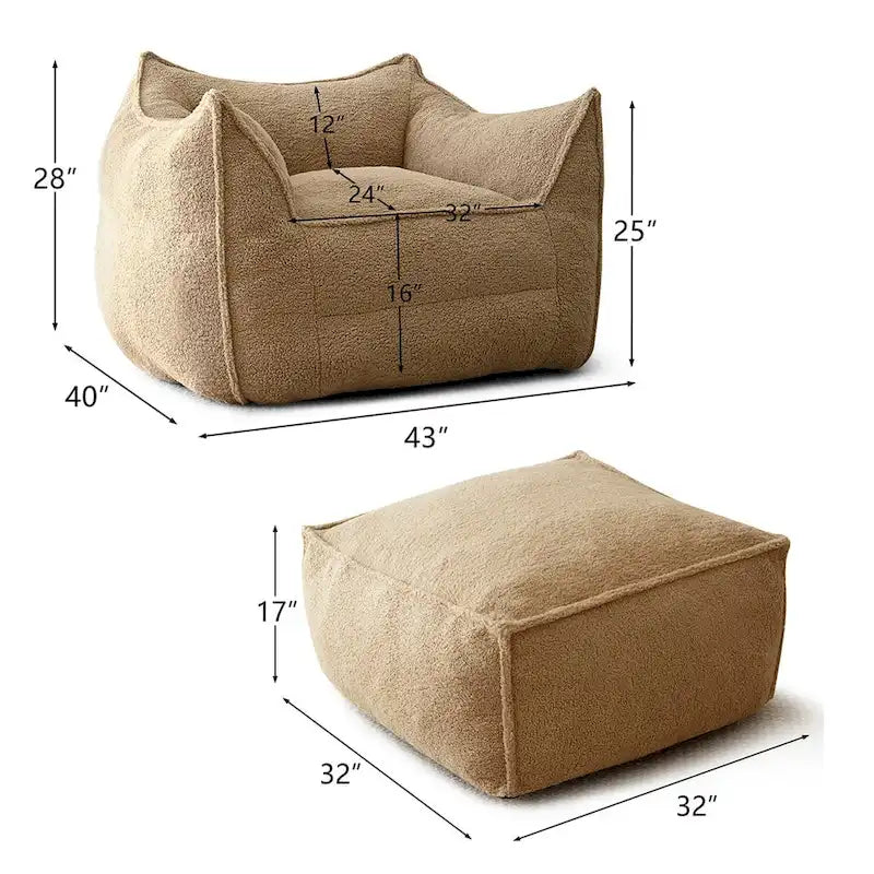 Faux Fabric Bean Bag Sofa Chair with Memory Foam