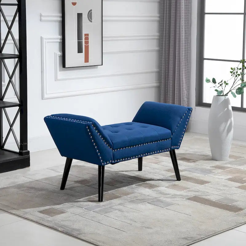 Modern Button Tufted Sitting Bench – Fabric Upholstered Ottoman for Bedroom or Living Room