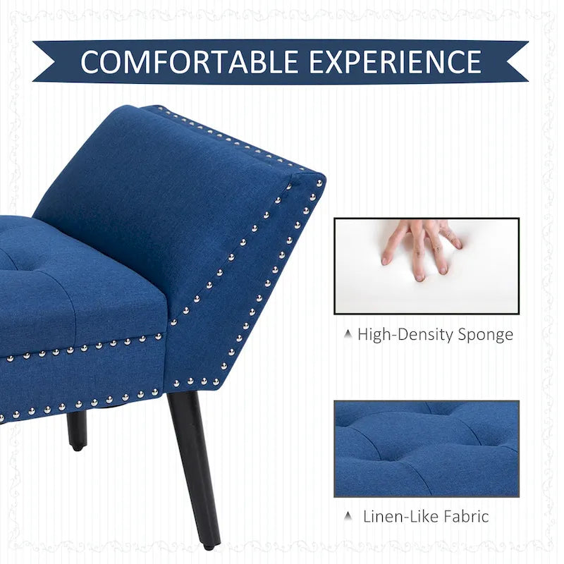 Banc moderne capitonné à boutons – pouf rembourré en tissu pour chambre ou salon