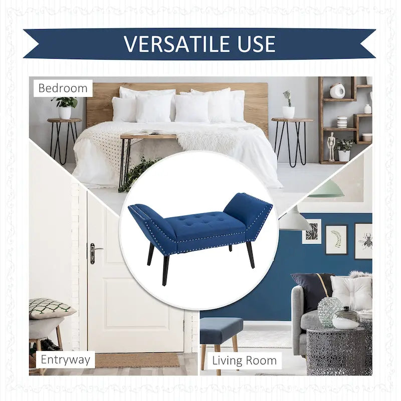 Banc moderne capitonné à boutons – pouf rembourré en tissu pour chambre ou salon