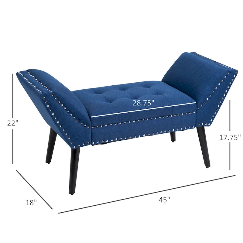 Banc moderne capitonné à boutons – pouf rembourré en tissu pour chambre ou salon
