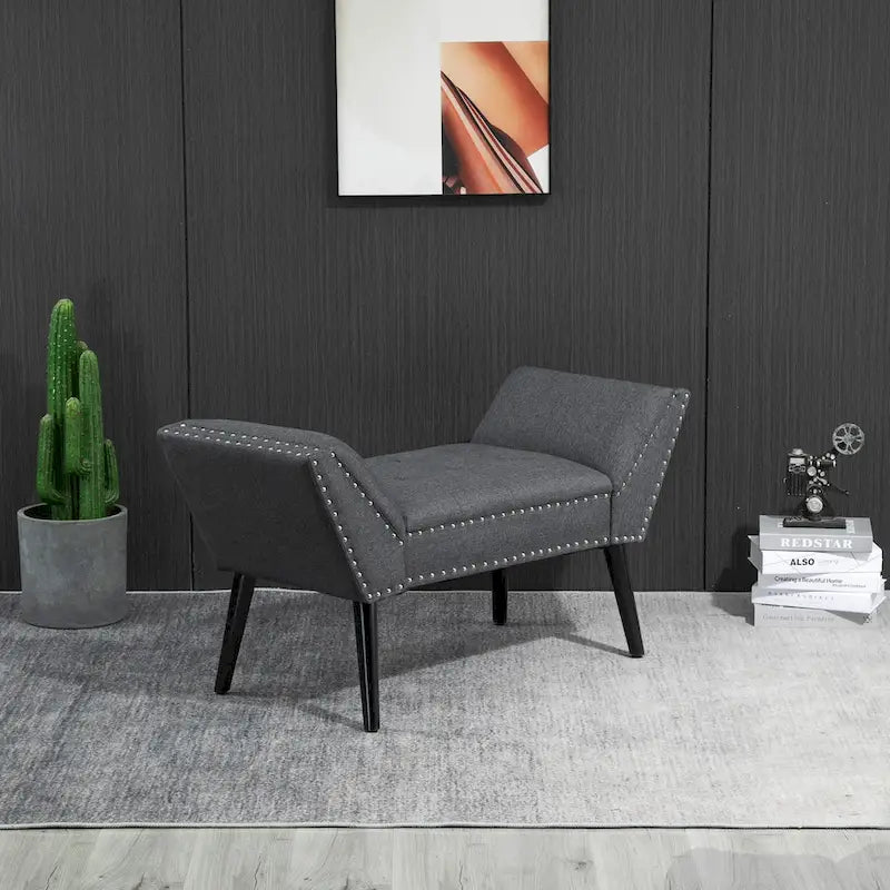 Banc moderne capitonné à boutons – pouf rembourré en tissu pour chambre ou salon