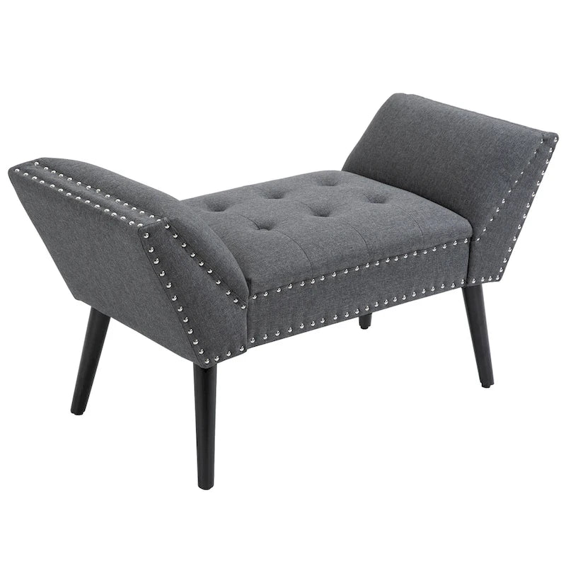 Banc moderne capitonné à boutons – pouf rembourré en tissu pour chambre ou salon