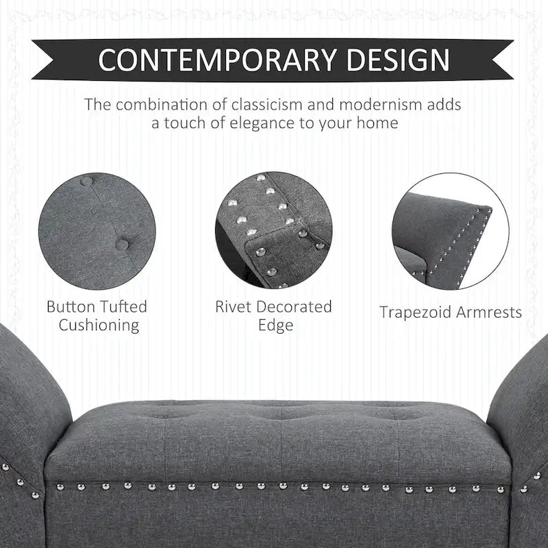 Banc moderne capitonné à boutons – pouf rembourré en tissu pour chambre ou salon
