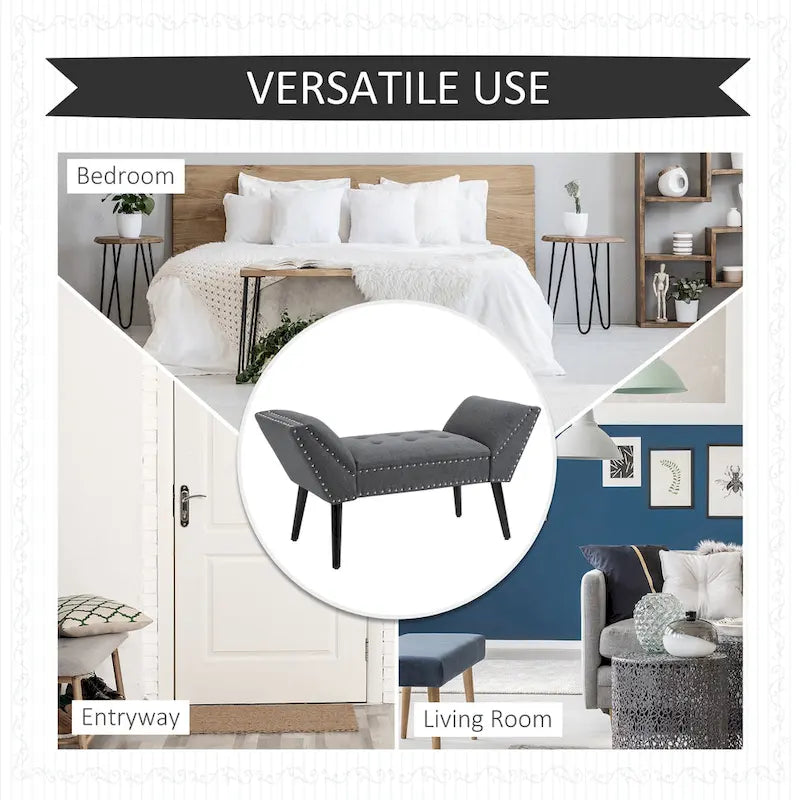 Banc moderne capitonné à boutons – pouf rembourré en tissu pour chambre ou salon
