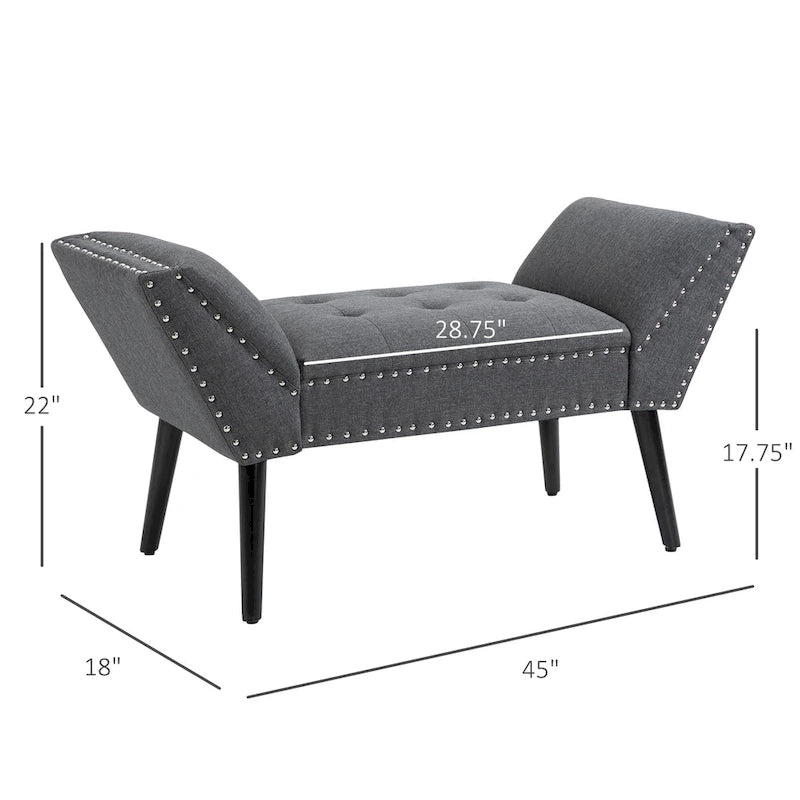 Banc moderne capitonné à boutons – pouf rembourré en tissu pour chambre ou salon