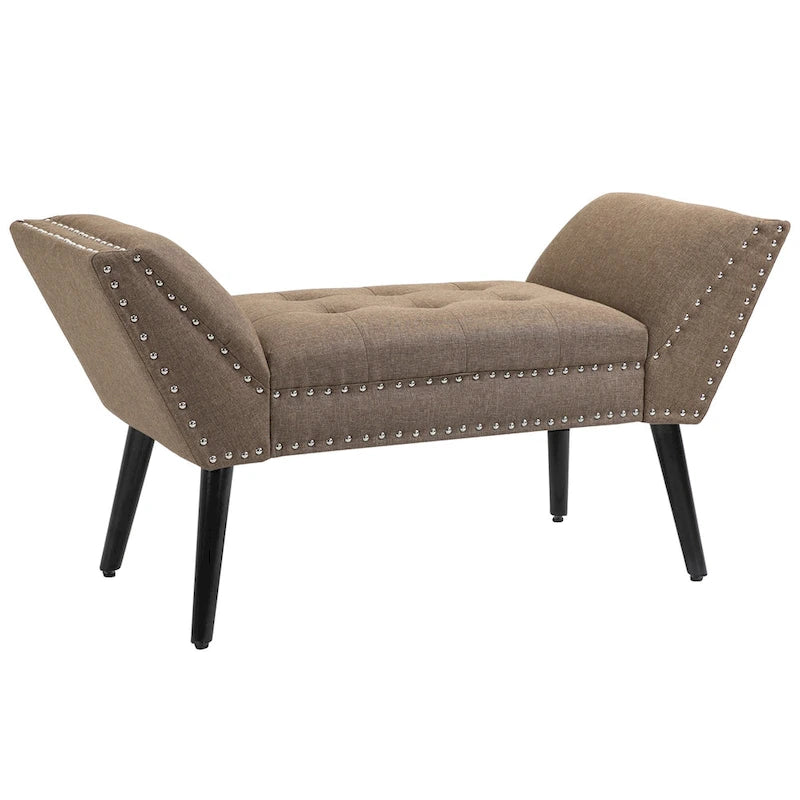 Banc moderne capitonné à boutons – pouf rembourré en tissu pour chambre ou salon